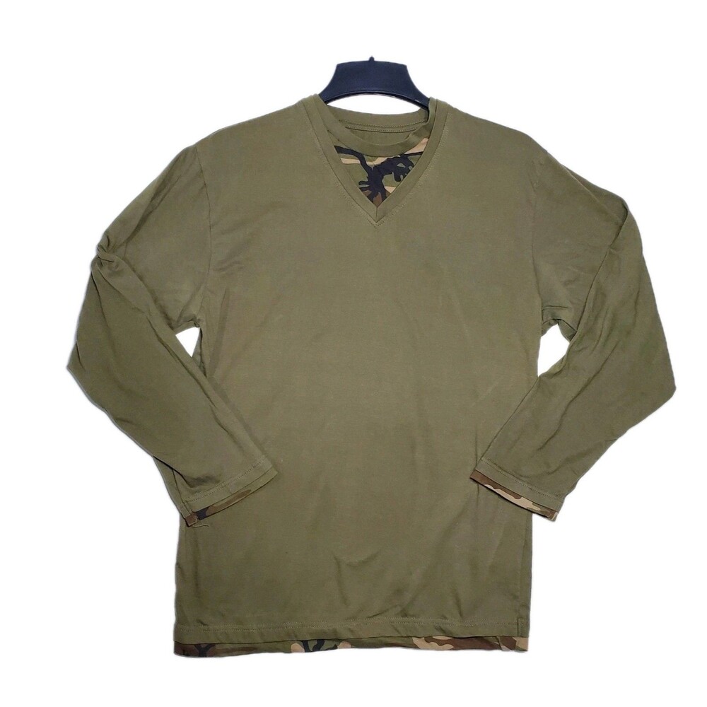 Galaxy By Harvic Men Long Sleeve Pullover Crew Neck T-shirt Sz Lg. Camo Accents